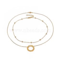 Ring Electroplate Glass Beads Necklaces Sets, with Brass Cable Chains, Linking Rings and Lobster Claw Clasps, Yellow, 14 inch(36cm), 18.9 inch(48cm), 2pcs/set(NJEW-JN02626-03)