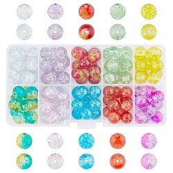 Spray Painted Transparent Crackle Glass Beads Strands, Round, Mixed Color, 10mm, Hole: 1.3mm, about 100~105pcs/box(CCG-X0005-10mm-B)