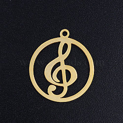 201 Stainless Steel Filigree Charms, Flat Round with Musical Note, Golden, 22.5x19.5x1mm, Hole: 1.5mm(STAS-T049-T687-2)