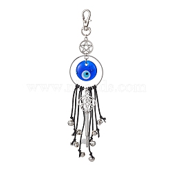 Key Alloy & Glass Evil Eye Pendants Decoraiton, with Brass Bell Charms and Alloy Swivel Lobster Claw Clasps, for Home Decoraiton, Antique Silver, 180mm(HJEW-JM01283-01)