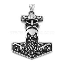 Viking 304 Stainless Steel Big Pendants, Mjolnir Thor Hammer Charm, Antique Silver, 61.5x47x6.5mm, Hole: 8.5x4mm(STAS-N105-11AS)