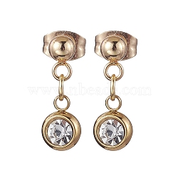 Flat Round 201 Stainless Steel Rhinestone Stud Dangle Earrings for Women, with 304 Stainless Steel Pin, Flat Round, Golden, 17x5.5mm(EJEW-JE05920)