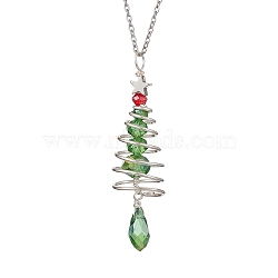 304 Stainless Steel Necklaces, Cable Chains, with Copper Wired Glass Pendants, Christmas Tree, Star, 17.91 inch(45.5cm), Pendant: 55x15mm(NJEW-JN05041)