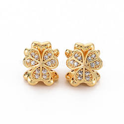 Brass Clear Cubic Zirconia Beads, Nickel Free, Flower, Real 18K Gold Plated, 9x10x11mm, Hole: 2mm(KK-N233-092-NF)