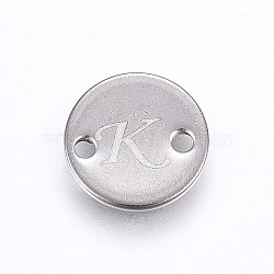 201 Stainless Steel Links connectors, Flat Round, Letter.K, Stainless Steel Color, 8x1mm, Hole: 1.5mm(STAS-H465-01P-8mm-K)