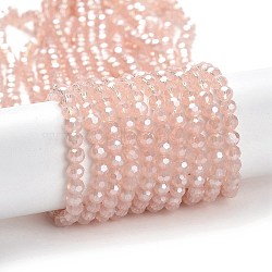 Electroplate Glass Beads Strands, Faceted, Pearl Luster Plated, Round, Misty Rose, 4mm, Hole: 0.7mm, about 88~95pcs/strand, 12.99~14.06 inch(33~35.7cm)(EGLA-A035-J4mm-A08)