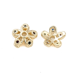 Flower Brass Cubic Zirconia Bead Caps, Cadmium Free & Lead Free, 5-Petal, Long-Lasting Plated, Real 18K Gold Plated, 6x6.5x2mm, Hole: 1mm(KK-A379-17)