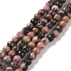 Natural Rhodonite Beads Strands, Faceted(128 Facets), Round, 6mm, Hole: 1mm, about 64pcs/strand, 14.96''(38cm)(G-E571-19A)
