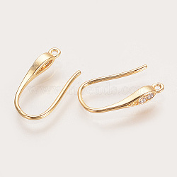 Brass Cubic Zirconia Earring Hooks, with Horizontal Loop, Nickel Free, Real 18K Gold Plated, 15x9x2.5mm, Hole: 1mm, Pin: 0.8mm(X-KK-S336-41G)