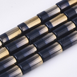 Half Electroplate Opaque Glass Beads Strands, Column, Black, 19.5~20x10mm, Hole: 1.4mm, about 17pcs/strand, 13.38 inch(X-EGLA-S177-02D)