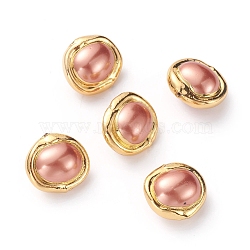 Shell Pearl Beads, with Golden Plated Brass Findings, Oval, Rosy Brown, 18~20x19~20x12~13mm, Hole: 0.8mm(PEAR-G008-11A)