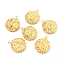 Brass Pendants, Half Round with Grid Pattern, Real 18K Gold Plated, 24x20x5.8mm, Hole: 1.8mm(KK-J275-11G)