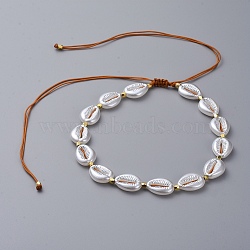 Adjustable Nylon Thread Beaded Necklaces, with Acrylic Imitation Pearl Beads and Brass Spacer Beads, Cowrie Shell Shape, Golden, 11.85 inch~25.98 inch(30.1~66cm)(NJEW-JN02661-01)