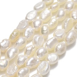 Natural Cultured Freshwater Pearl Beads Strands, Keshi Pearl Beads, Two Sides Polished, Linen, 5~6x4~4.5x3mm, Hole: 0.6mm, about 55~63pcs/strand, 13.58~13.98''(34.5~35.5cm)(PEAR-A005-16)