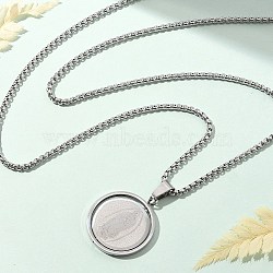 304 Stainless Steel Pendant Necklaces, Flat Round with Virgin Mary, Stainless Steel Color, 23.23~23.62 inch(59~60cm)(NJEW-Z058-01P)