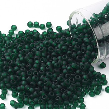 TOHO Round Seed Beads, Japanese Seed Beads, (939F) Transparent Frost Green Emerald, 8/0, 3mm, Hole: 1mm, about 222pcs/bottle, 10g/bottle