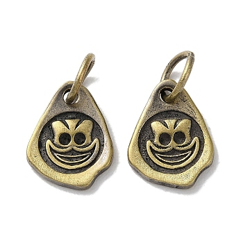 Tibetan Style Brass Pendants, Cadmium Free & Lead Free, Smile Face, Antique Bronze, 11.5x9x1.5mm, Hole: 4mm
