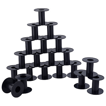 20Pcs Plastic Empty Spools for Wire, Thread Bobbins, Black, Bobbin: 28x58mm, Backplane: 64x2.5mm, Hole: 25.5mm
