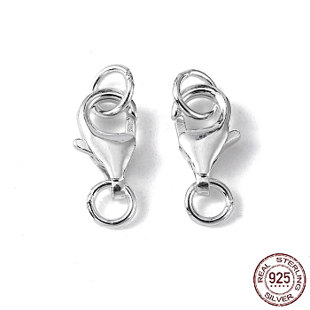Sterling Silver Lobster Claw Clasps, with Jump Rings, Silver, 9x6x2.5mm, Hole: 3mm and 4mm