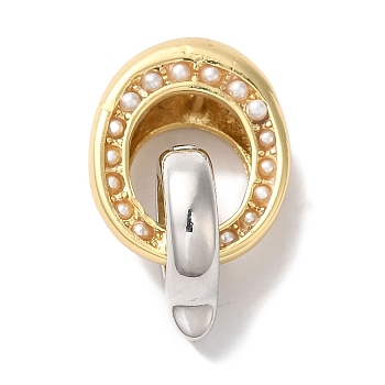 Oval Rack Plating Brass Fold Over Clasps, with ABS Plastic Imitation Pearl Beads, Long-lasting Plated, Lead Free & Cadmium Free, Real 18K Gold Plated, 26mm, Hole: 2.5mm