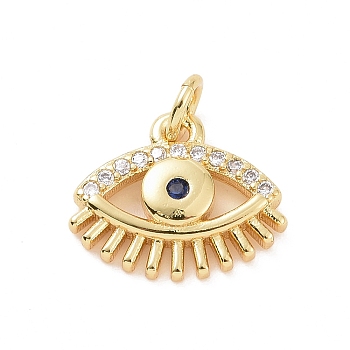 Brass Micro Pave Cubic Zirconia Charms, with Jump Ring, Evil Eye Charm, Golden, 11x13x2mm, Hole: 2.8mm
