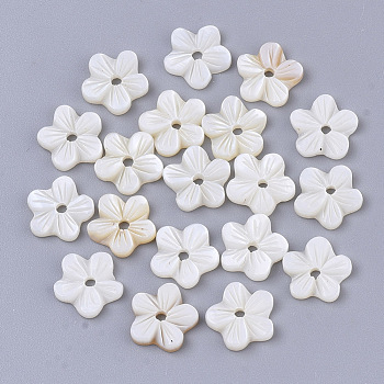 Natural Freshwater Shell Beads, Undyed, Flower, Creamy White, 9x9x2mm, Hole: 1.2mm