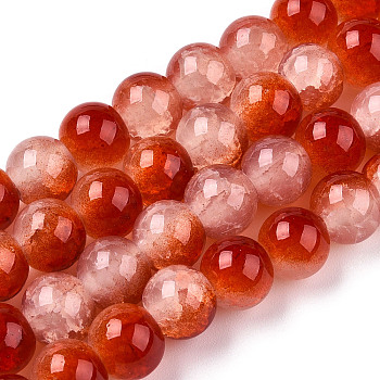 Crackle Baking Painted Imitation Jade Glass Beads Strands, Two Tone, Round, Crimson, 6mm, Hole: 1.2mm, about 147pcs/strand, 31.10''(79cm)