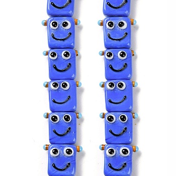 Handmade Lampwork Beads Strands, Robot, Royal Blue, 16x19.5x9.5mm, Hole: 1.8mm, about 30pcs/strand, 18.90''(48cm)