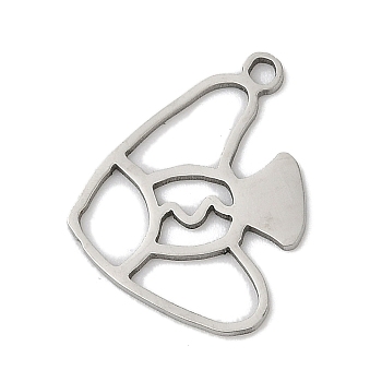 201 Stainless Steel Pendants, Fish Charms, Stainless Steel Color, 17.5x14.5x1mm, Hole: 1.4mm