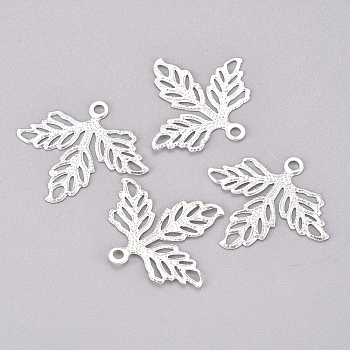 Iron Pendants, Filigree, Leaf, Silver, 23x25.7x0.5mm, Hole: 1.8mm