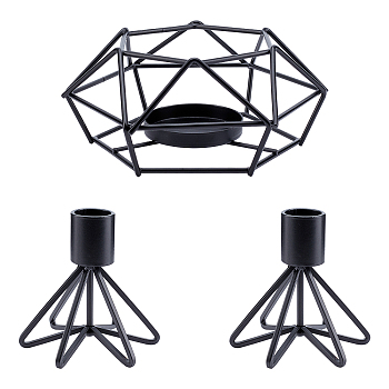 SUPERFINDINGS Iron Candle Holder, Perfect Home Party Decoration, Column & Polygon, Electrophoresis Black, 3pcs/set