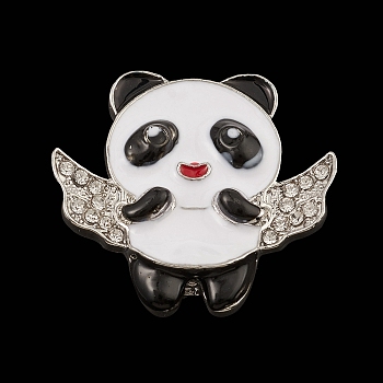 Panda Enamel Pin, Alloy Rhinestone Brooch, Platinum, 29x31.5x11.5mm