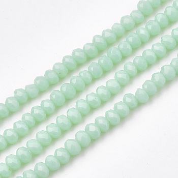 Opaque Solid Color Glass Beads Strands, Faceted, Rondelle, Pale Turquoise, 3x2mm, Hole: 0.5mm, about 180pcs/strand, 16.9 inch