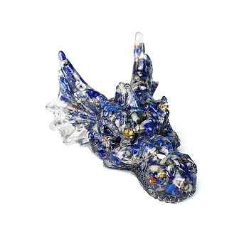 Resin Dragon Head Display Decoration, with Natural Lapis Lazuli Chips inside Statues for Home Office Decorations, 90x60x40mm