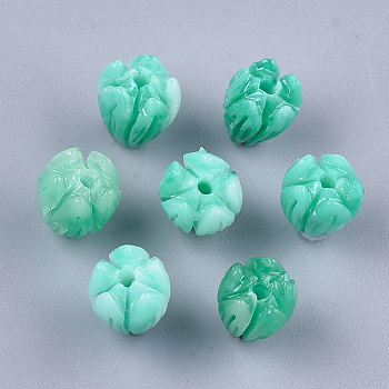 Synthetic Coral Beads, Dyed, Flower Bud, Dark Cyan, 8.5x7mm, Hole: 1mm