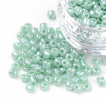 12/0 Glass Seed Beads, Ceylon, Round, Round Hole, Aqua, 12/0, 2mm, Hole: 1mm, about 3333pcs/50g, 50g/bag, 18bags/2pounds