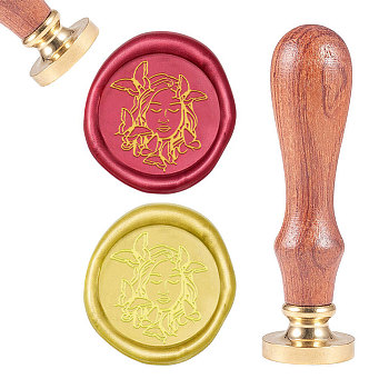 CRASPIRE Brass Wax Seal Stamp, with Natural Rosewood Handle, for DIY Scrapbooking, Human Pattern, Stamp: 25mm, Handle: 79.5x21.5mm