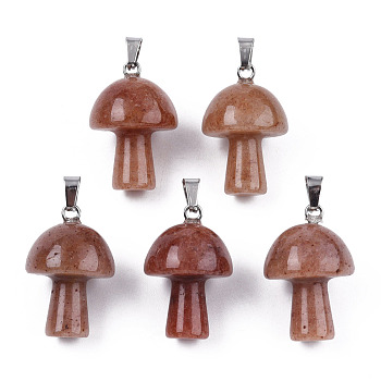 Natural Purple Aventurine Pendants, with Stainless Steel Snap On Bails, Mushroom Shaped, 24~25x16mm, Hole: 5x3mm