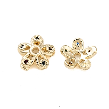 Flower Brass Cubic Zirconia Bead Caps, Cadmium Free & Lead Free, 5-Petal, Long-Lasting Plated, Real 18K Gold Plated, 6x6.5x2mm, Hole: 1mm