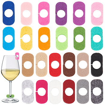 24Pcs 24 Colors Felt Wine Glass Charms, Oval Rectangle, Mixed Color, 35x15mm, Hole: 10mm, 1pc/color