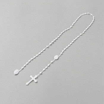 Plastic Rosary Bead Necklaces, Cross Pendant Necklace, White, 27.76 inch(70.5cm)