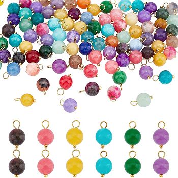 80Pcs 4 Styles Natural Mashan Jade Connector Charms, with Golden Plated Alloy and Brass Findings, Dyed, Round, Mixed Color, 17.5~18x8~8.5mm, Hole: 1.6~2.8mm, 20pcs/style