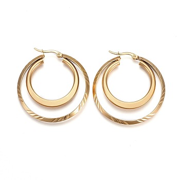 304 Stainless Steel Hoop Earrings, Hypoallergenic Earrings, Double Rings Shape, Golden, 43x40x3mm, Pin: 1mm