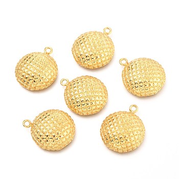 Brass Pendants, Half Round with Grid Pattern, Real 18K Gold Plated, 24x20x5.8mm, Hole: 1.8mm