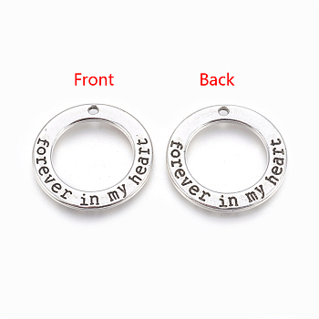 Tibetan Style Alloy Ring Pendants, with Words, Cadmium Free & Lead Free, Antique Silver, 29x2mm, Hole: 2mm, about 210pcs/1000g