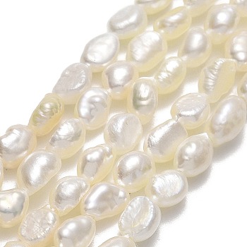Natural Cultured Freshwater Pearl Beads Strands, Keshi Pearl Beads, Two Sides Polished, Linen, 5~6x4~4.5x3mm, Hole: 0.6mm, about 55~63pcs/strand, 13.58~13.98''(34.5~35.5cm)
