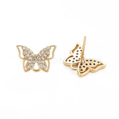 Real 18K Gold Plated Clear Butterfly Brass+Cubic Zirconia Stud Earring Findings