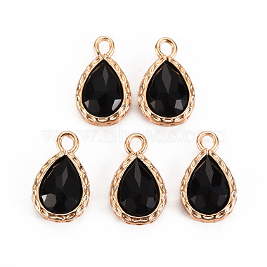 Light Gold Black Teardrop Brass+Glass Pendants