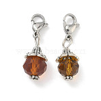 Glass Pendants, with 304 Stainless Steel Lobster Claw Clasps and Alloy Findings, Dark Goldenrod, 30mm, Beads: 10mm, Clasps: 12x7x3.5mm.(HJEW-PH01287-05)