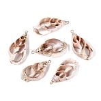 Electroplate Natural Shell Pendants, Shell Slice Charms with Golden Tone Iron Loops & Brass Findings, PeachPuff, 36.5~41x19~21x7.5~8.5mm, Hole: 1.5~1.8mm(SSHEL-N042-19)